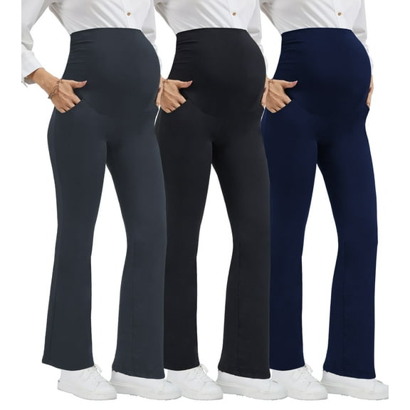 Beaisland Women's Plus Size Maternity Pants Casual Stretchy Comfy Lounge Leggings Over The Belly Yoga Work Dress Pants with Pockets 3-Pack