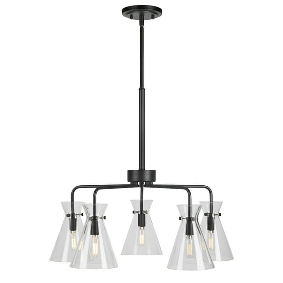 Beaker 5-Light Black Chandelier with Clear Glass