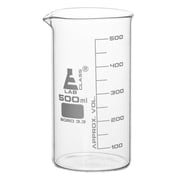 Beaker, 500ml - Tall Form with Spout - White, 50ml Graduations - Borosilicate 3.3 Glass - Eisco Labs