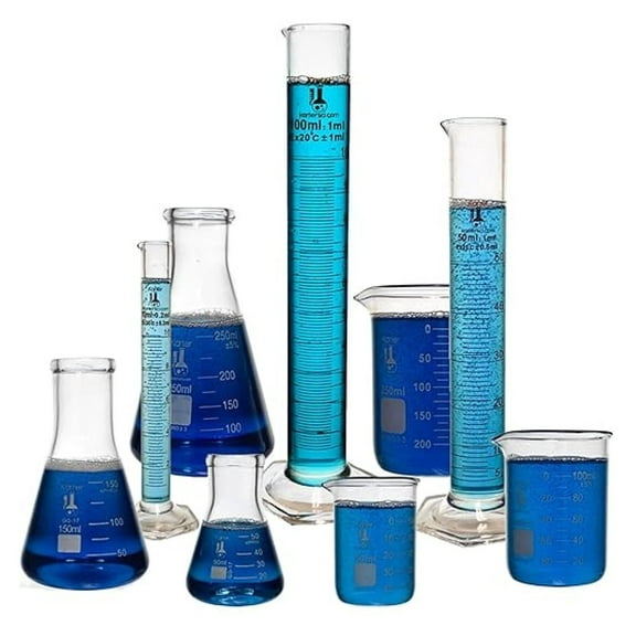 Beaker, Flask, Cylinder Set - 9 Piece Borosilicate Glass Labware Kit - Includes Beakers, Flasks & Graduated Cylinders - 3.3 Borosilicate Glass - Scientific Glassware for Lab