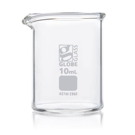 Beaker, Globe Glass, 10mL, Low Form Griffin Style, ASTM E960, 12/Box, 12PK 8010010