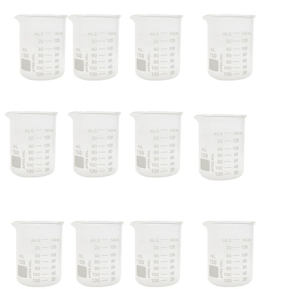 Beaker, Griffin Style, 150ml Capacity, Borosilicate Glass, Graduated. Pack of 12.