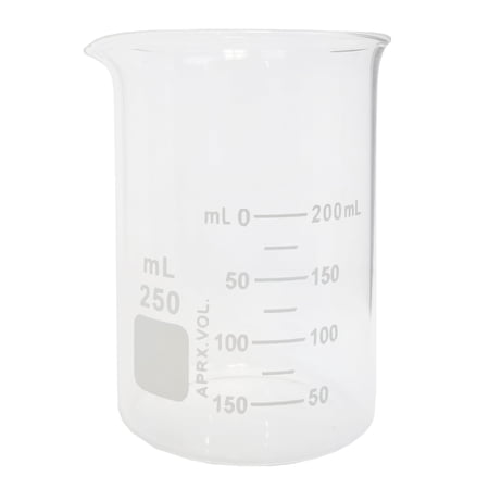 Beaker, Griffin Style, 250ml Capacity, Borosilicate Glass, Graduated.