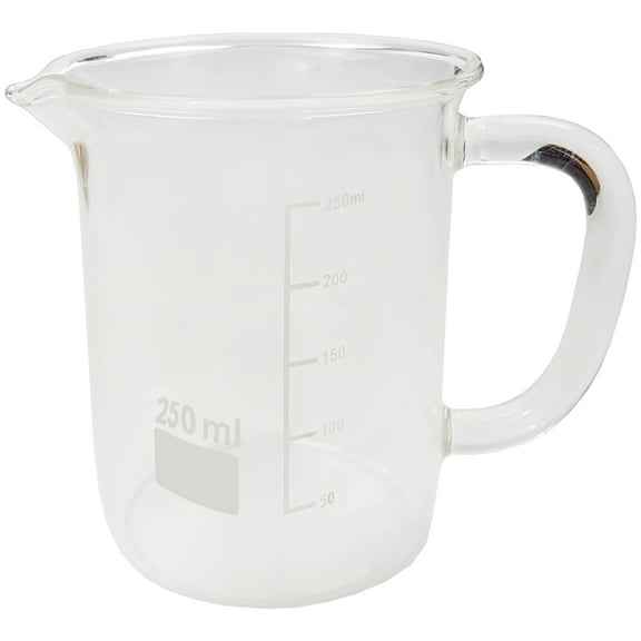 Beaker Mug 250ml with Handle and Pour Spout Borosilicate Glass