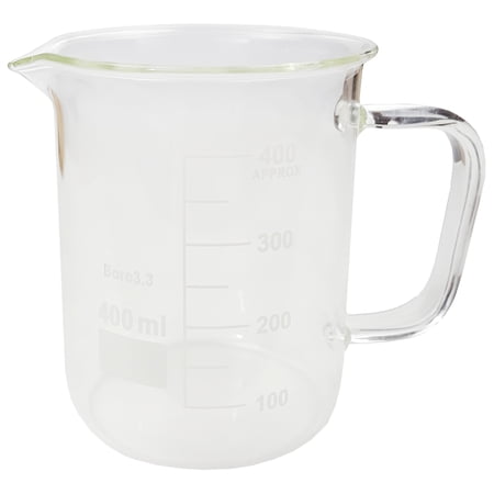 Beaker Mug 400ml with Handle and Pour Spout Borosilicate Glass