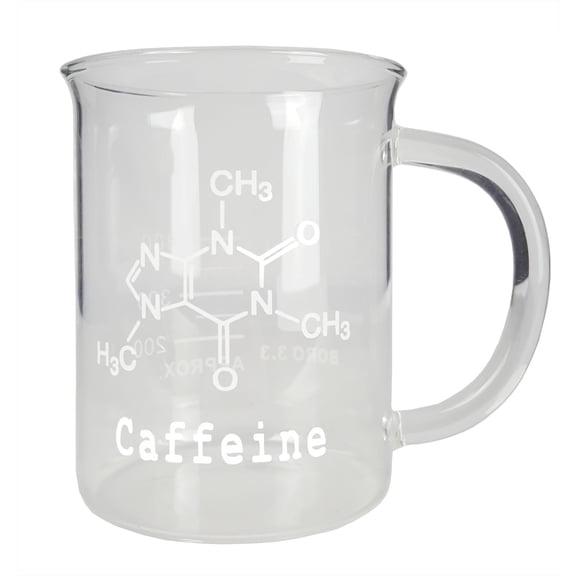 Beaker Mug 500ml with Caffeine Symbol Borosilicate Glass.