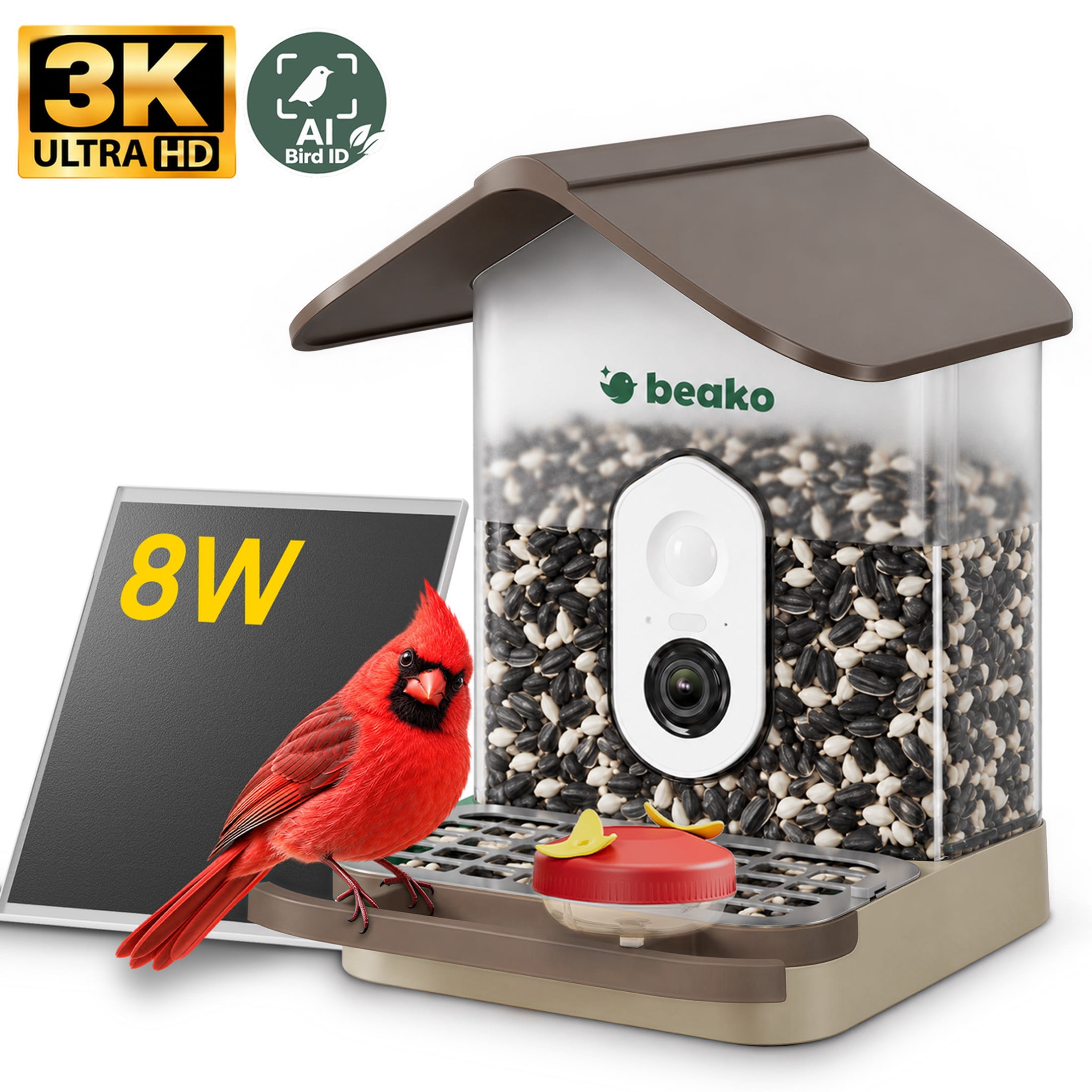Kiwibit Beako 8W Solar AI Smart Bird Feeder with Camera, 3K Ultra HD ...
