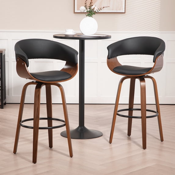 Set of 2 Aldis Brown Faux Leather Bar Stool with Black Metal Legs and Decorative Zipper