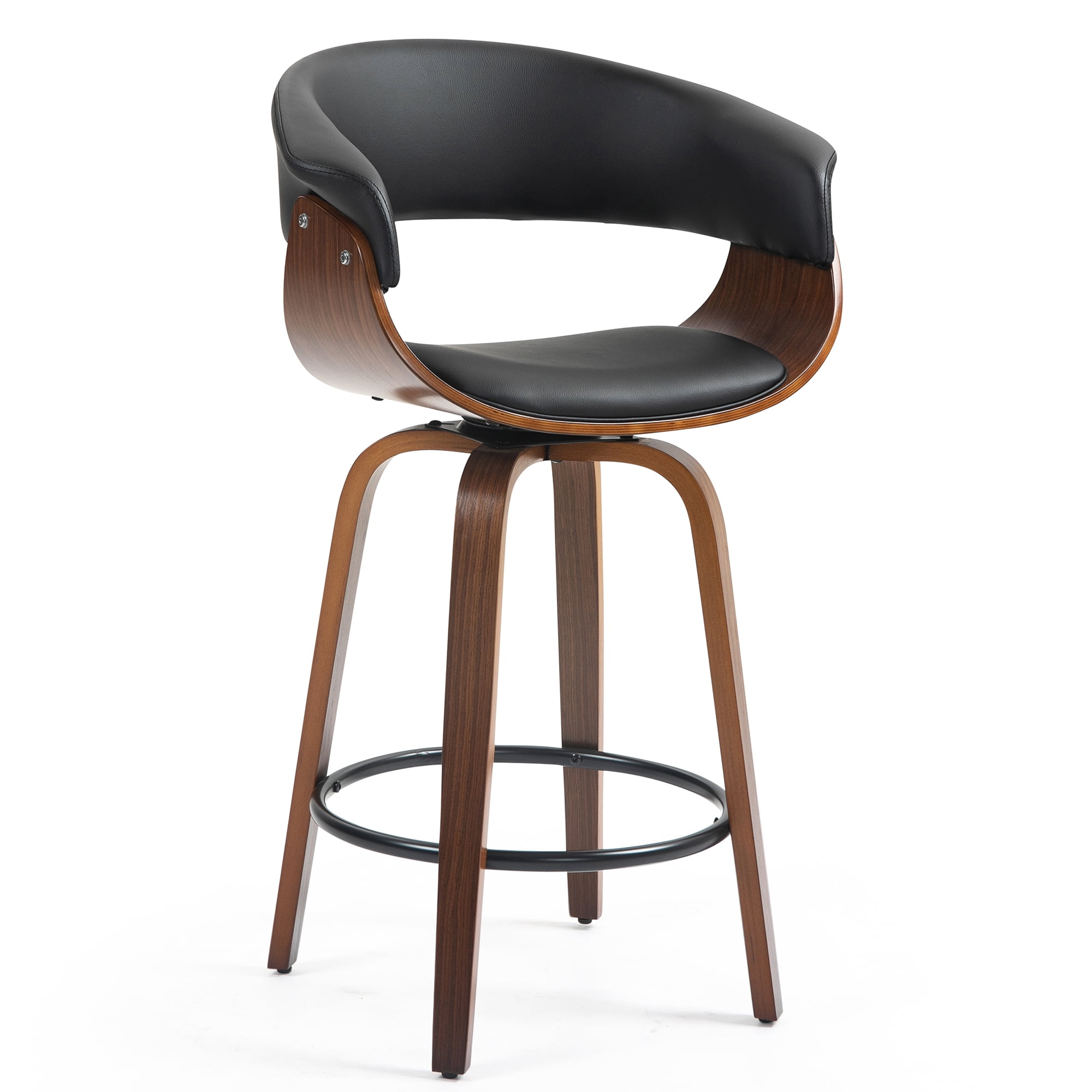 Beale Black Faux Leather Counter Stool with Walnut Wood Legs