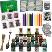Bealkimm Witchcraft Supplies Kit for Witch Spells, Beginner Witch Starter Kit, with Crystal Jars, Dried Herbs, Colored Magic Candles, Witch Spells, Spiritual Items for Altar Decor (110 PCS)