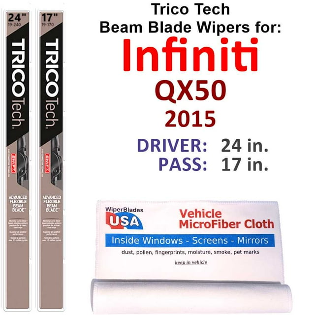 Beam Blade Wipers (Set of 2) compatible with 2015 Infiniti QX50