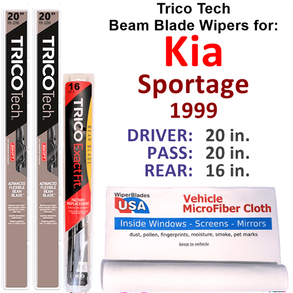 1999 Kia Sportage Beam Blade Wipers (Set of 3) w/Rear Wiper