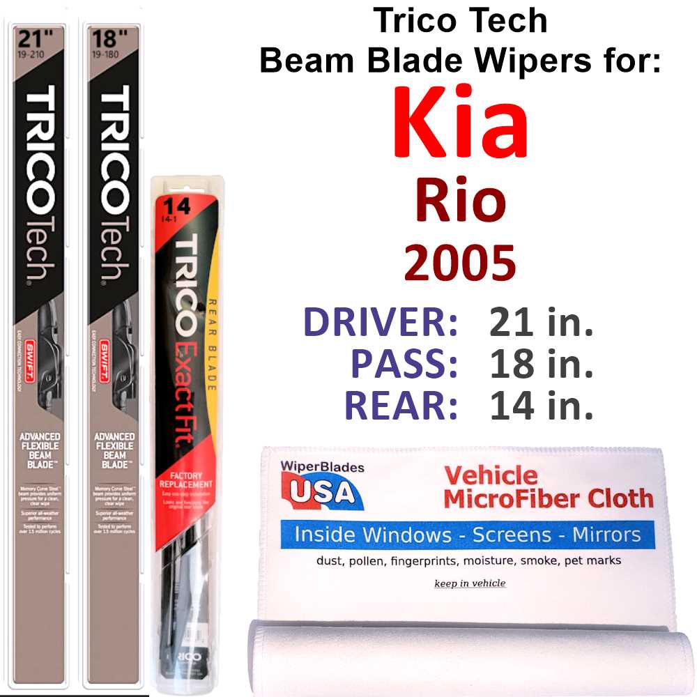 Beam Blade Wipers (Set of 3) w/Rear Wiper compatible with 2005 Kia Rio