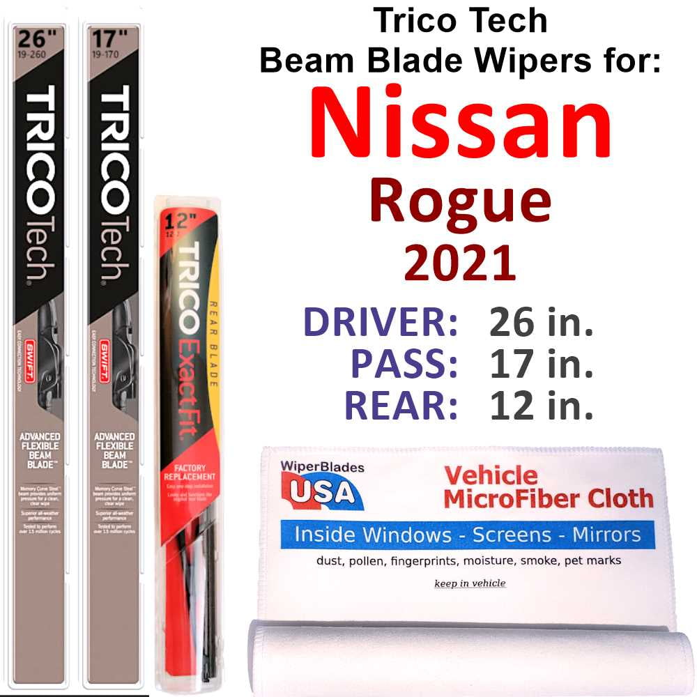 Beam Blade Wipers (Set of 3) w/Rear Wiper compatible with 2021 Nissan