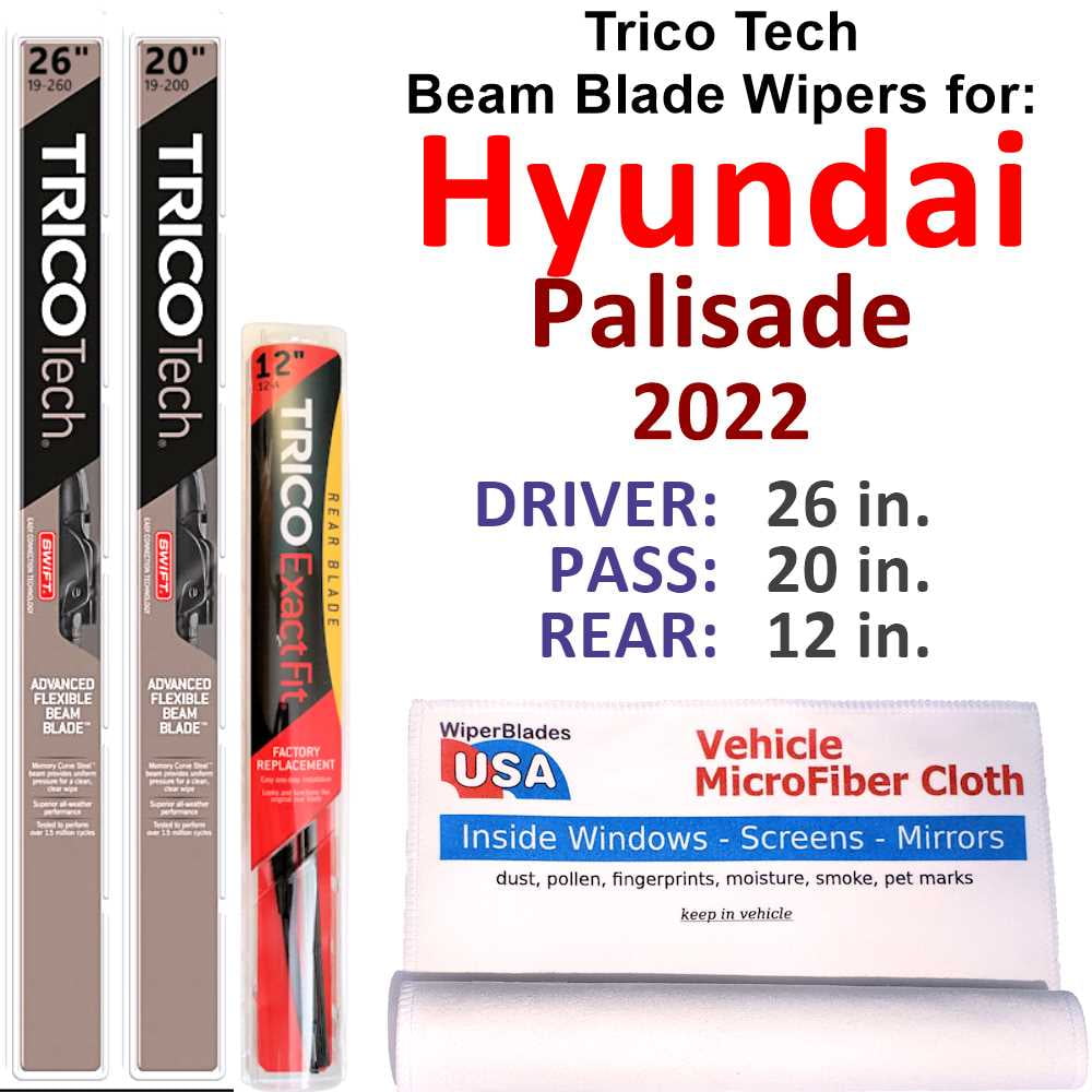 Beam Blade Wipers (Set of 3) w/Rear Wiper compatible with 2022 Hyundai
