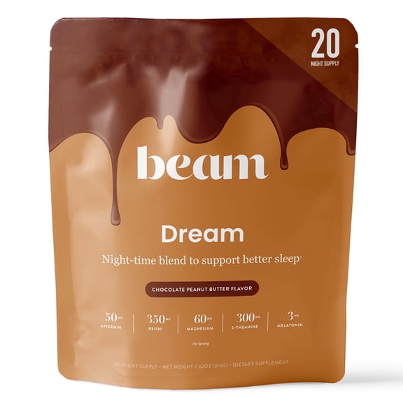 Beam Dream Sleep Powder with Melatonin I L-Theanine, Apigenin, Reishi & Magnesium I Third Party Tested Natural Sleep Aid & Sleep Supplement I Health and Wellness Gift I Chocolate PB I 20 Servings