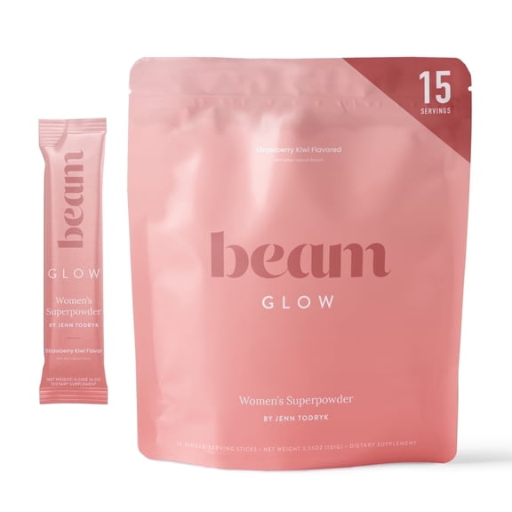 Beam Glow Natural PMS Relief and Hormone Support with Selenium and Bromelain, Vegan, 15 Servings