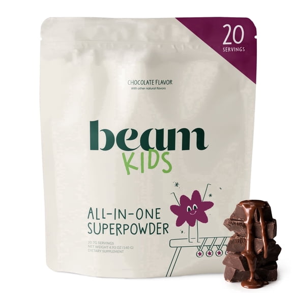 Beam Kids Chocolate Flavored Superfood Powder I Nutritional Shake with Organic Greens, Probiotics, Vitamins, Immune Support & Gut Health I Daily Nutrition Drink with Calcium