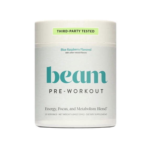 Beam Preworkout Powder I Daily Pre Workout for Men & Women I Keto Friendly Endurance Supplement with Electrolytes & L-Theanine I Natural Caffeine I Blue Raspberry I 20 Servings