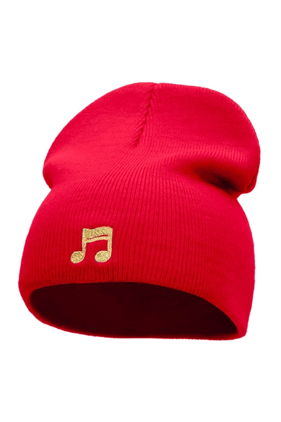 Beamed 16th Note Embroidered Short Beanie - Red OSFM