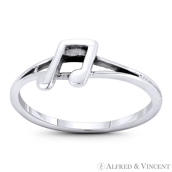 Beamed Eighth Note Musical Symbol Charm Band Stackable Ring in Oxidized .925 Sterling Silver