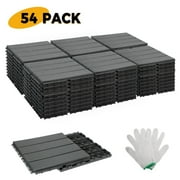 Plastic Interlocking Decking Tile, 54 Pcs, 12"x12" Waterproof Outdoor &Indoor Flooring All Weather Use, Garden Decking Tiles for Patio Porch Poolside Balcony Backyard (Dark Gray)
