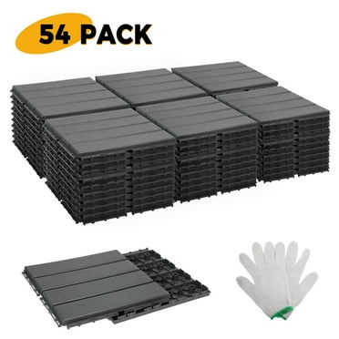 Plastic Interlocking Decking Tile, 54 Pcs, 12"x12" Waterproof Outdoor &Indoor Flooring All Weather Use, Garden Decking Tiles for Patio Porch Poolside Balcony Backyard (Dark Gray)