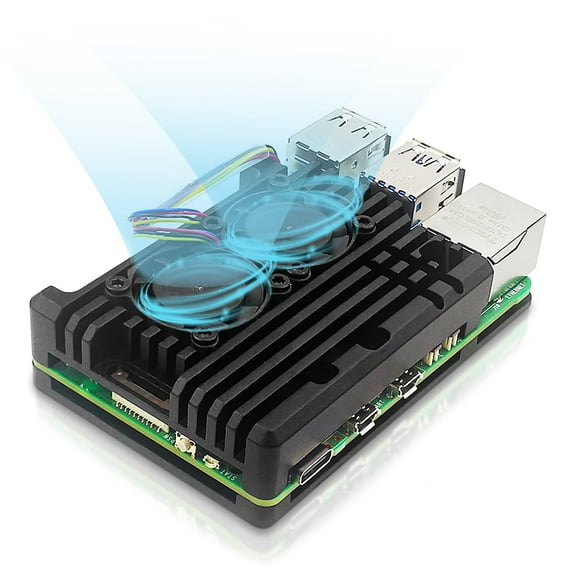 Beamo Dual Fan and Heatsink Aluminum Cooling Case for Raspberry Pi 5, Metal Raspberry Pi 5 Hardware Performance Enhancer