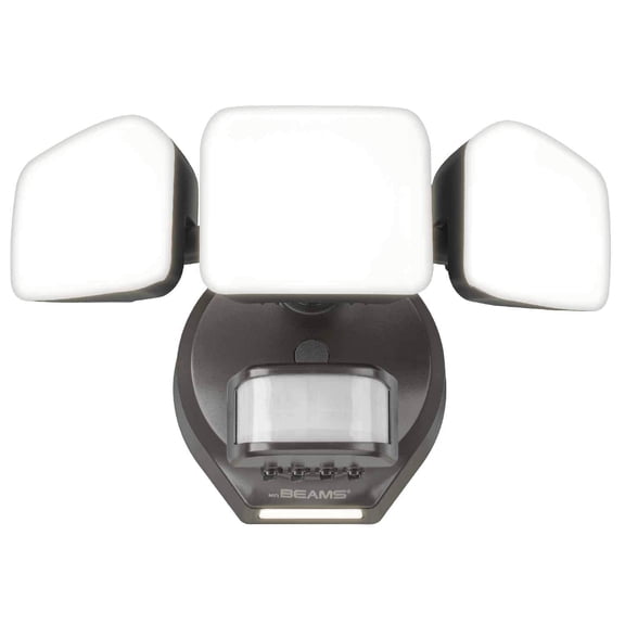 Beams Wired Floodlight - 3-Head Outdoor Motion Sensing LED Security Light, 4100 lumens with Cascading Wall Wash, 1-Pack, Bronze
