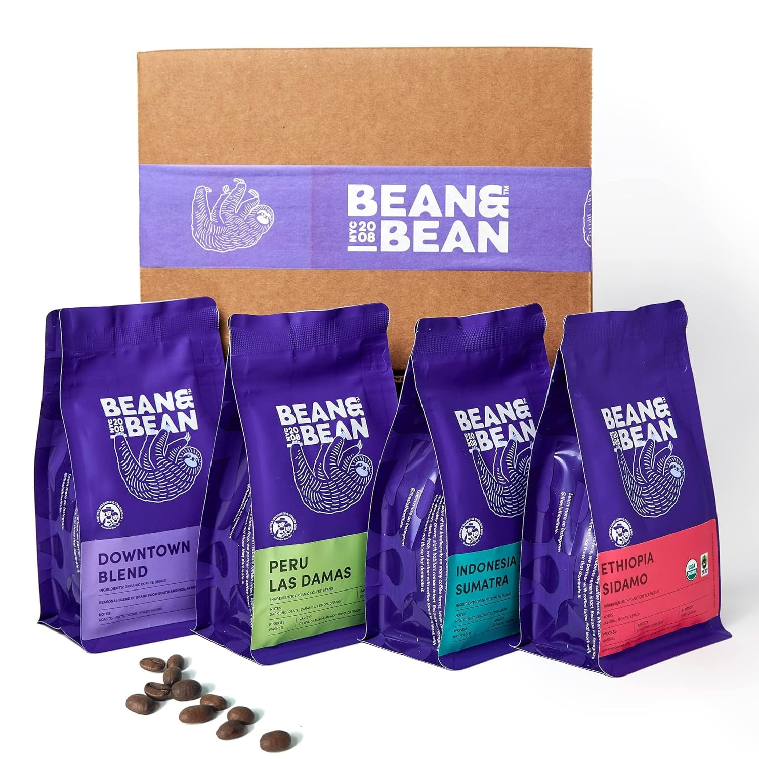 Bean & Bean Around the World Coffee Gift Set – 4 Coffee Samplers ...