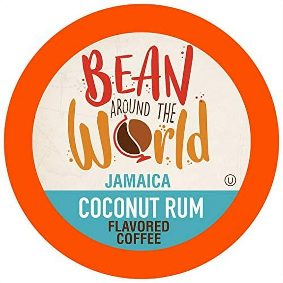Bean Around The World Coconut Rum Flavored Coffee Compatible With 2.0 Keurig K Cup Brewers, 40 Count