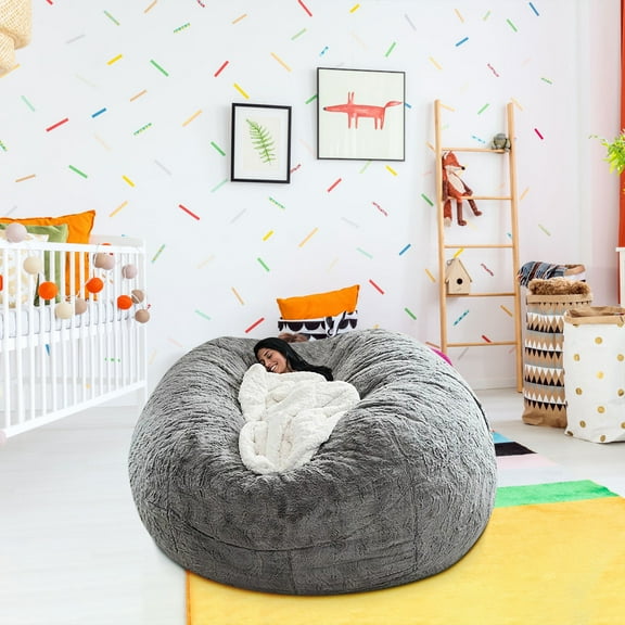 Bean Bag, Big Huge Giant Bean Bag Chair for Adults, (No Filler) Bean Bag Chair for Adults Kids Comfy Fluffy Giant Round Beanbag Lazy Sofa Cover, Machine Washable Covers, 70.87" x 35.43"