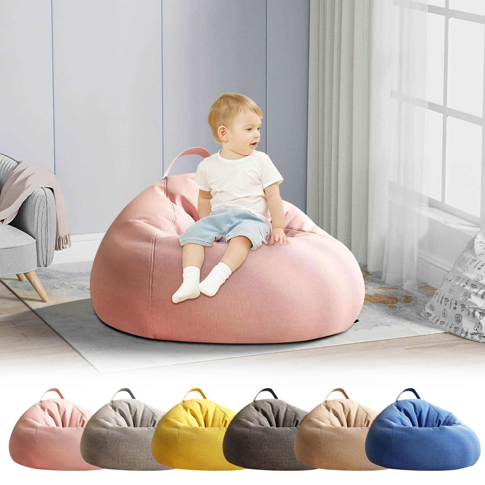 Bean Bag Chair 2.3Ft, Memory Foam Filled, Large Beanbag Chairs for Adults and Teens, Soft Sofa with Removable Flannel Cover, Round Couch for Living Room Bedroom College Dorm