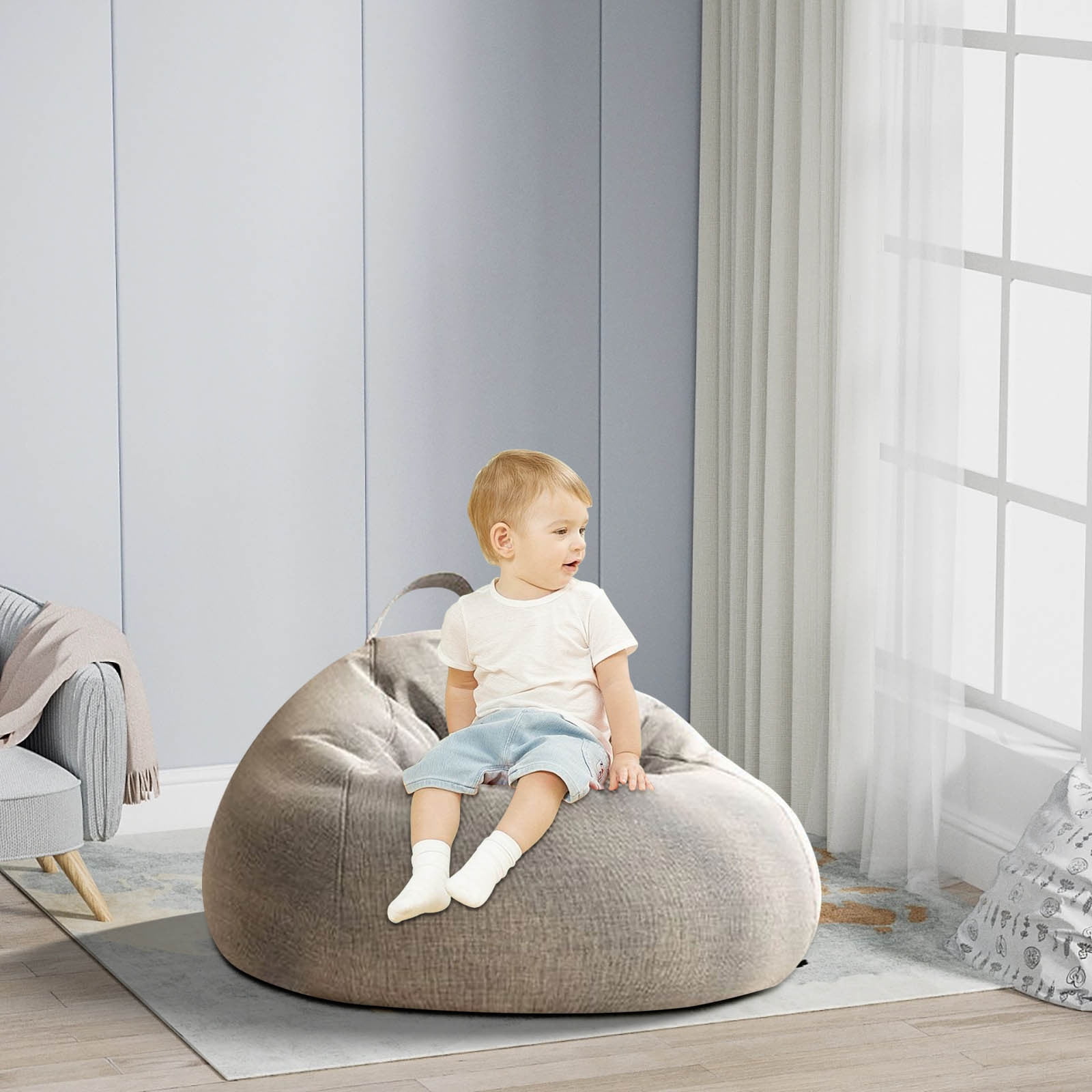 Bean Bag Chair 2.3Ft, Memory Foam Filled, Large Beanbag Chairs for Adults and Teens, Soft Sofa with Removable Flannel Cover, Round Couch for Living Room Bedroom College Dorm