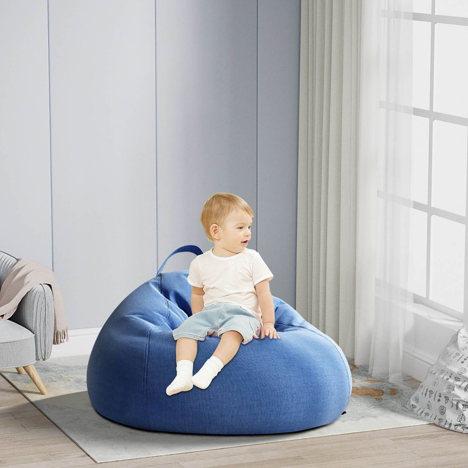 Bean Bag Chair 2.3Ft, Memory Foam Filled, Large Beanbag Chairs for Adults and Teens, Soft Sofa with Removable Flannel Cover, Round Couch for Living Room Bedroom College Dorm