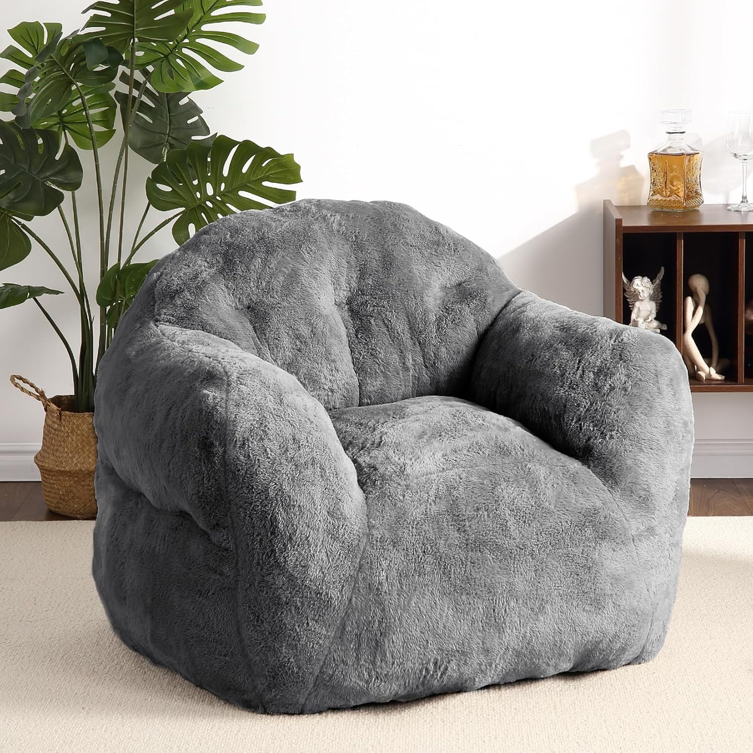 Bean Bag Chair, 39” Bean Bag Couch Kids Bean Bag Chair with Filler Included, Beanbag Chair Soft Adult Bean Bag Sofa Chair Floor Sofa for Gaming Reading, Dark Grey