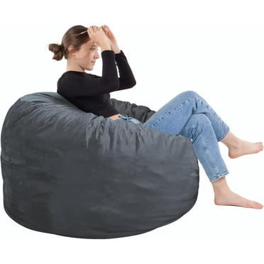 Bean Bag Chair 3Ft, Memory Foam Filled, Removable Velvet Cover, Bean Bag Chairs for Adults and Teens, Round Sofa Chair for Living Room, Bedroom and Gaming Room, Grey