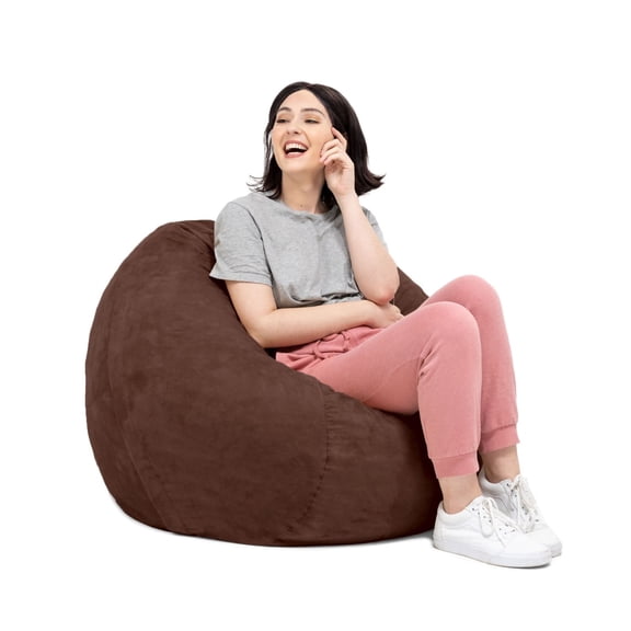Bean Bag Chair 3ft Round - Chocolate Microsuede - Kids & Adults - Comfortable Foam Filled Lounger - Removable Washable Cover - USA Made