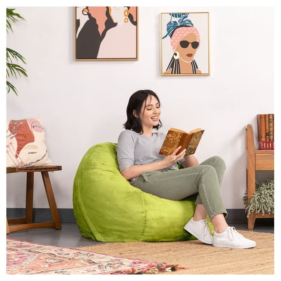 Bean Bag Chair 3ft Round - Saxx Kids & Adults - Lime Microsuede - Removable Washable Cover - USA Made