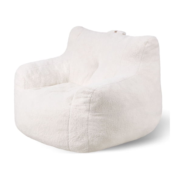 Bean Bag Chair 3ft with Armrests, Memory Foam Filled, Velvet Cover - White
