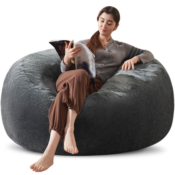 Bean Bag Chair 4FT,  Large Memory Foam Filled Chair for Adults and Teens, Soft Sofa with Removable Flannel Cover, Round Couch for Living Room Bedroom College Dorm