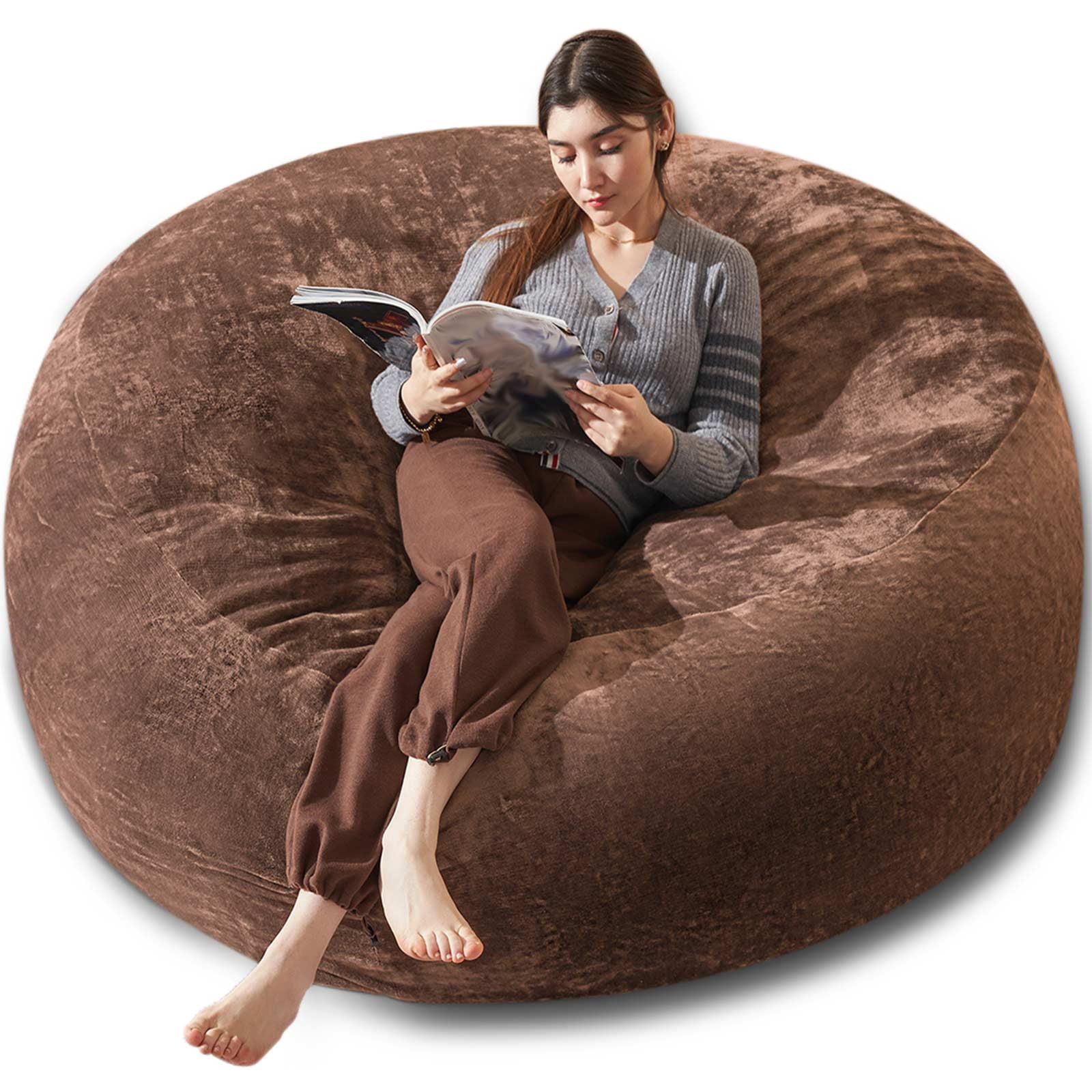 Bean Bag Chair 6FT,  Large Memory Foam Filled Chair for Adults and Teens, Soft Sofa with Removable Flannel Cover, Round Couch for Living Room Bedroom College Dorm