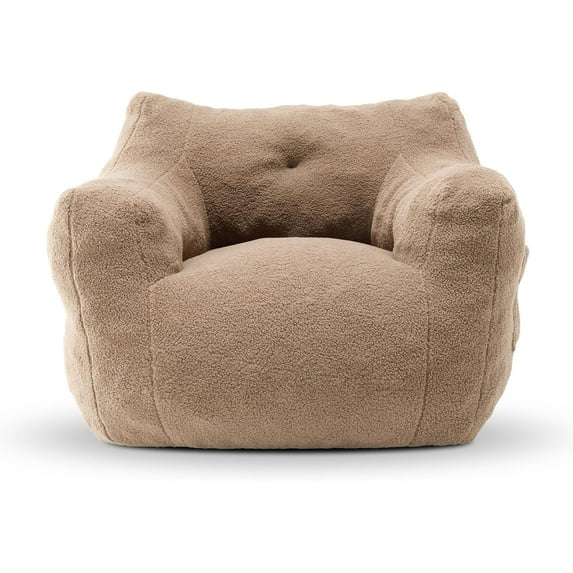Bean Bag Chair, Adult Bean Bag Chair for Living Room, Big Beanbag Chair, Comfy Stuffed Beanbag Chair for Adults with Filling (Teddy Fabric in Coffee)