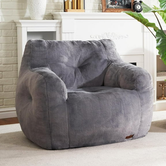Bean Bag Chair for Adult Small Bean Bag Chairs with Arms Furry Beanbag Chair with Foam Filler Stuffed Bean Bag Sofa for Reading in Bedroom Living Room and Dorms(Grey)