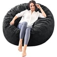 thumbnail image 1 of Bean Bag Chair for Adults - BeanBag Chairs with Soft Cover - Furniture Round Fluffy Couch Sofa for Living Room Lounge Bedroom College Dorm - Gifts for Gaming Reading Relaxing 4 Feet,Carbon Black, 1 of 14