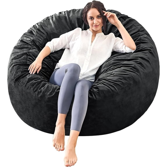 Bean Bag Chair for Adults - BeanBag Chairs with Soft Cover - Furniture Round Fluffy Couch Sofa for Living Room Lounge Bedroom College Dorm - Gifts for Gaming Reading Relaxing 4 Feet,Carbon Black