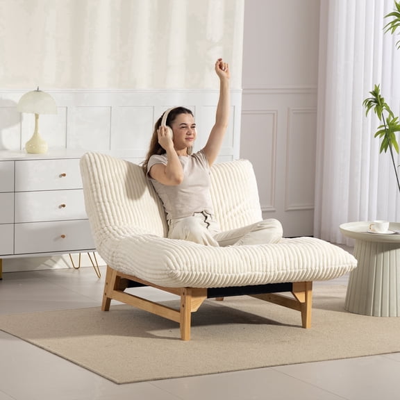 FUNECORP Oversized Cloud Lazy Sofa Accent Reading Chair Giant Bean Bag Lounge Sofa Off White for Living Room Bedroom