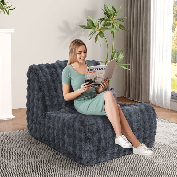 Bean Bag Chair for Adults, Giant Bean Bag Chair with Pillow, Oversized Chaise Lounge Chair Indoor with Soft Faux Fur for Living Room Bedroom or Reading Nook