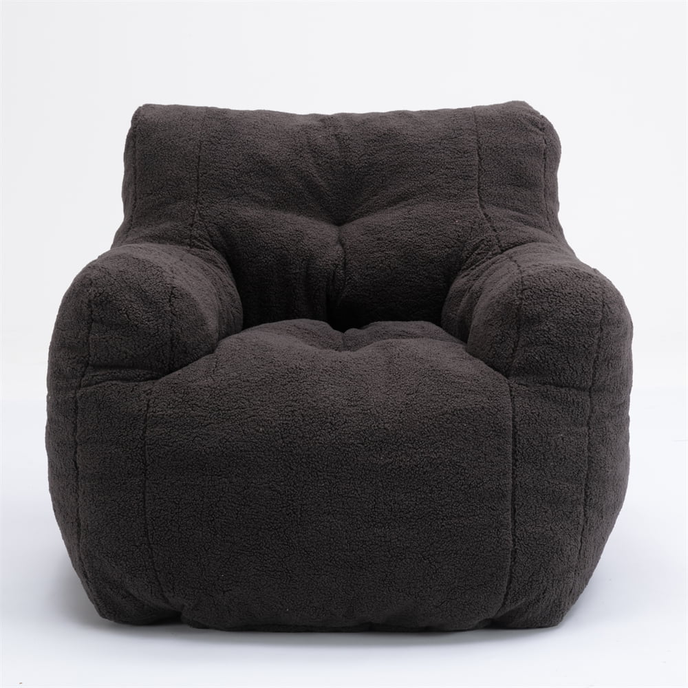 Dark Gray Bean Bag Chair for Adults, Kids Teddy Fabric, Comfy, Ideal