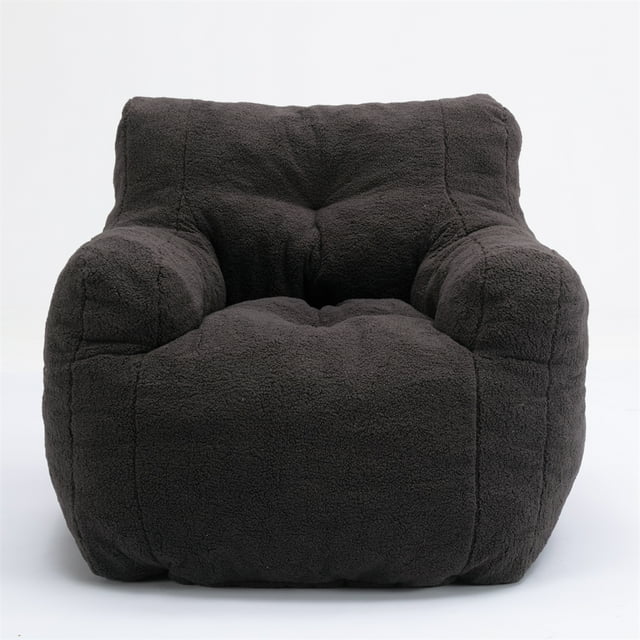 Dark Gray Bean Bag Chair for Adults, Kids Teddy Fabric, Comfy, Ideal